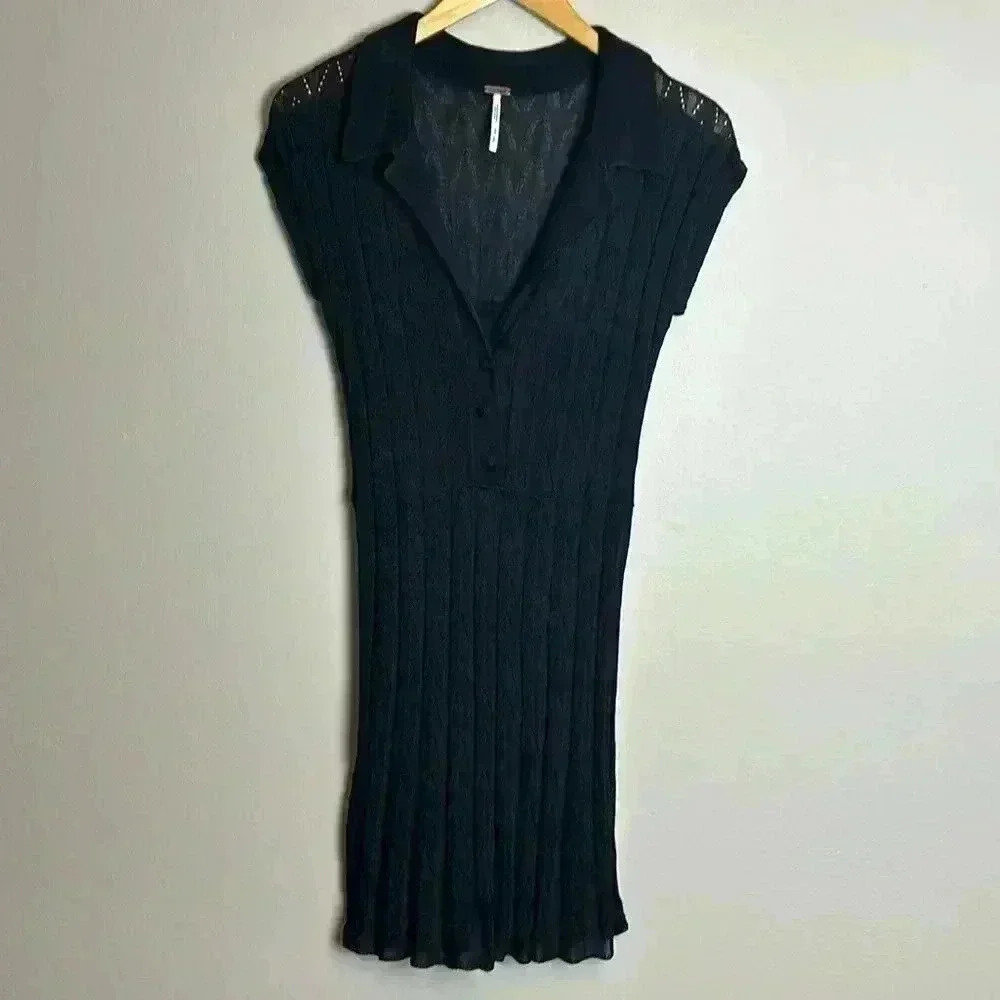 Urban Outfitters FREE PEOPLE Pointelle Lace Knit Black Dress Small